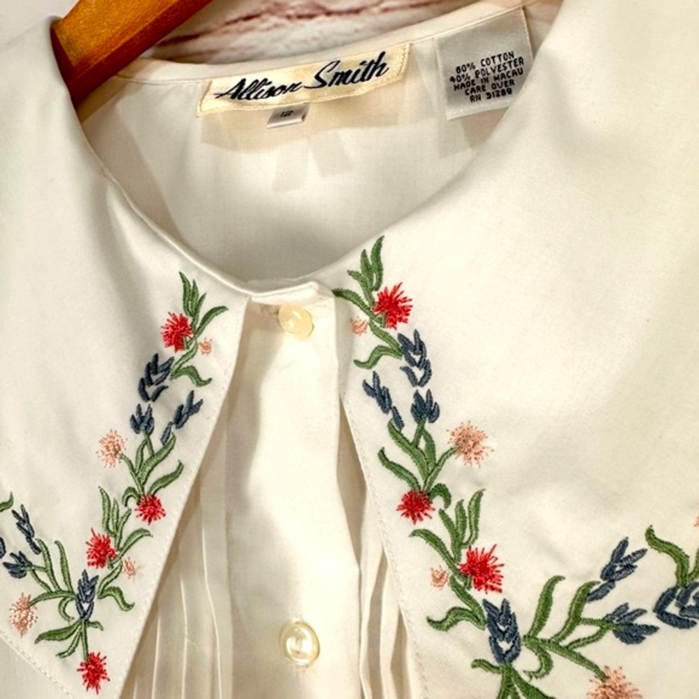 Allison Smith vintage embroider collar white button down blouse size 12 - Picture 8 of 12